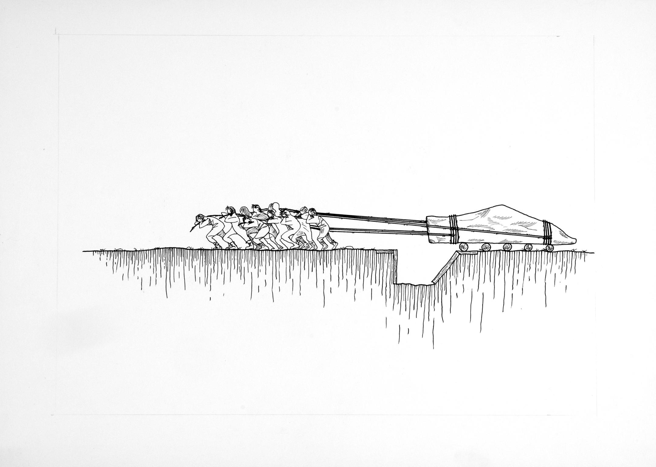 Construction of a Neolithic burial chamber, drawing