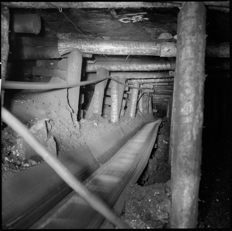 Black and white film negative showing timber work on the last face in Ammanford slant, 7 September 1976.  'Ammanford, 7 Sep 1976' is transcribed from original negative bag.