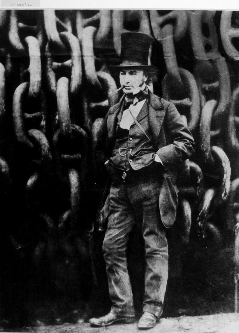 Isambard Kingdom Brunel standing infront of the chains he designed for the GREAT EASTERN, 1857.