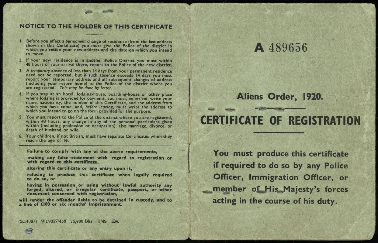 Certificate of Registration No. A489656 : outer covers