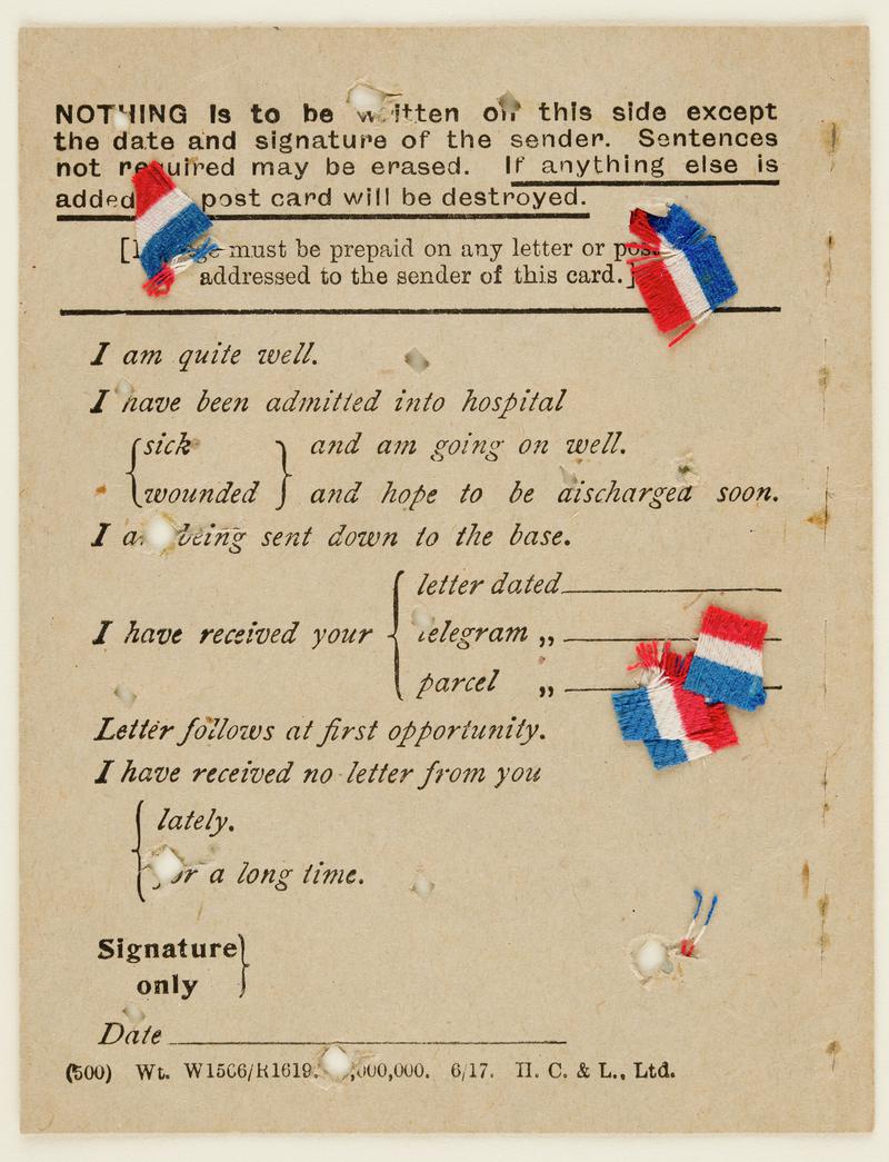 Field Service Postcard, with red white & blue ribbon.