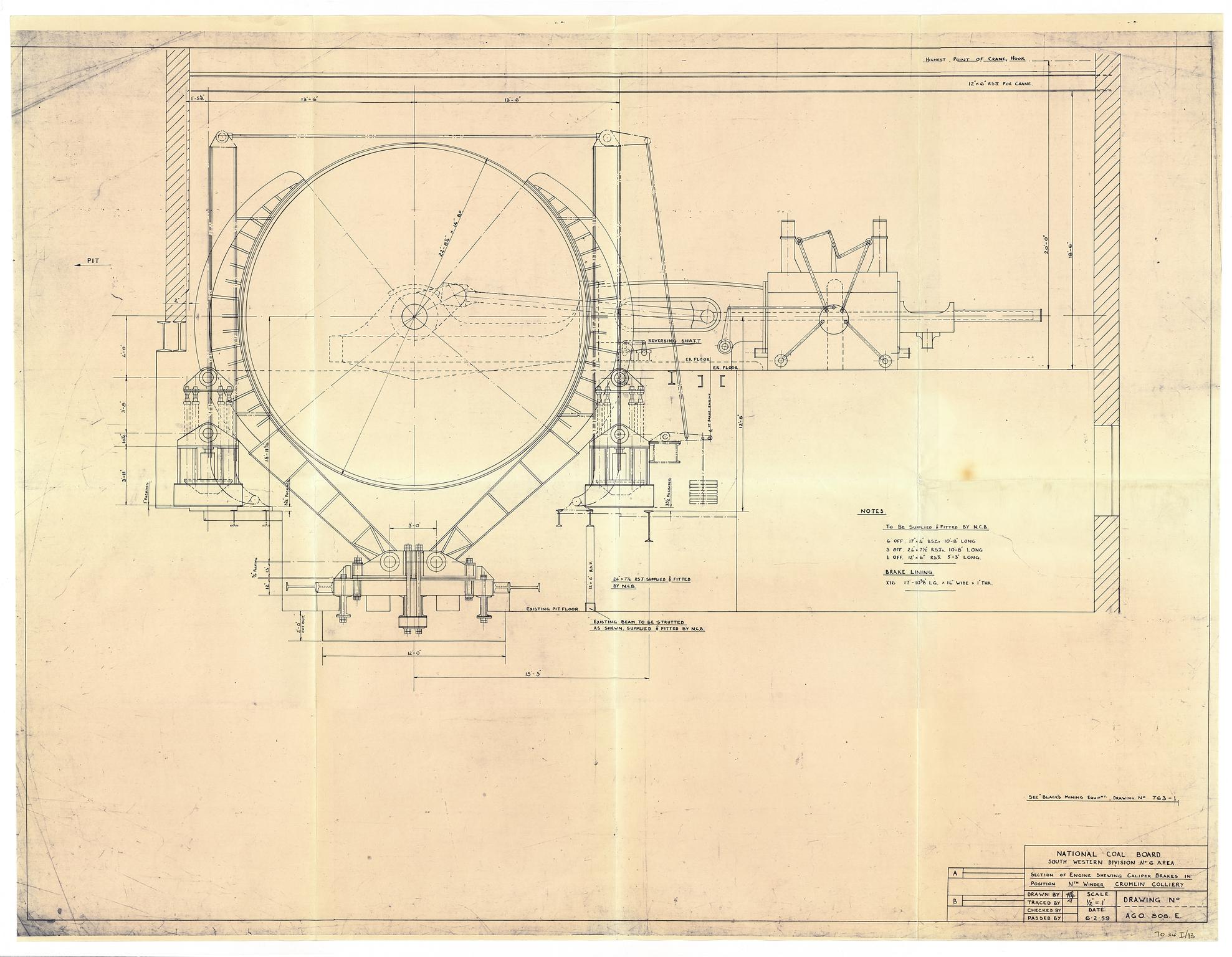 Crumlin Navigation Colliery - engineering drawings, winding