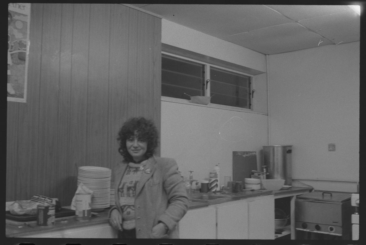 Julie Barnett (project photographer) in kitchen of Butetown Youth Club.