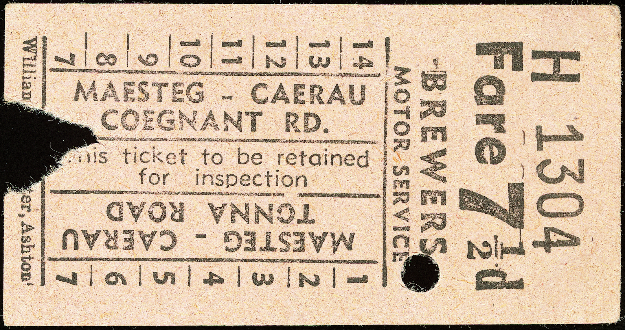 Brewers Motor Service, bus ticket