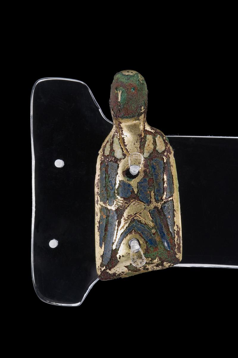 Medieval copper alloy plaque, enamelled