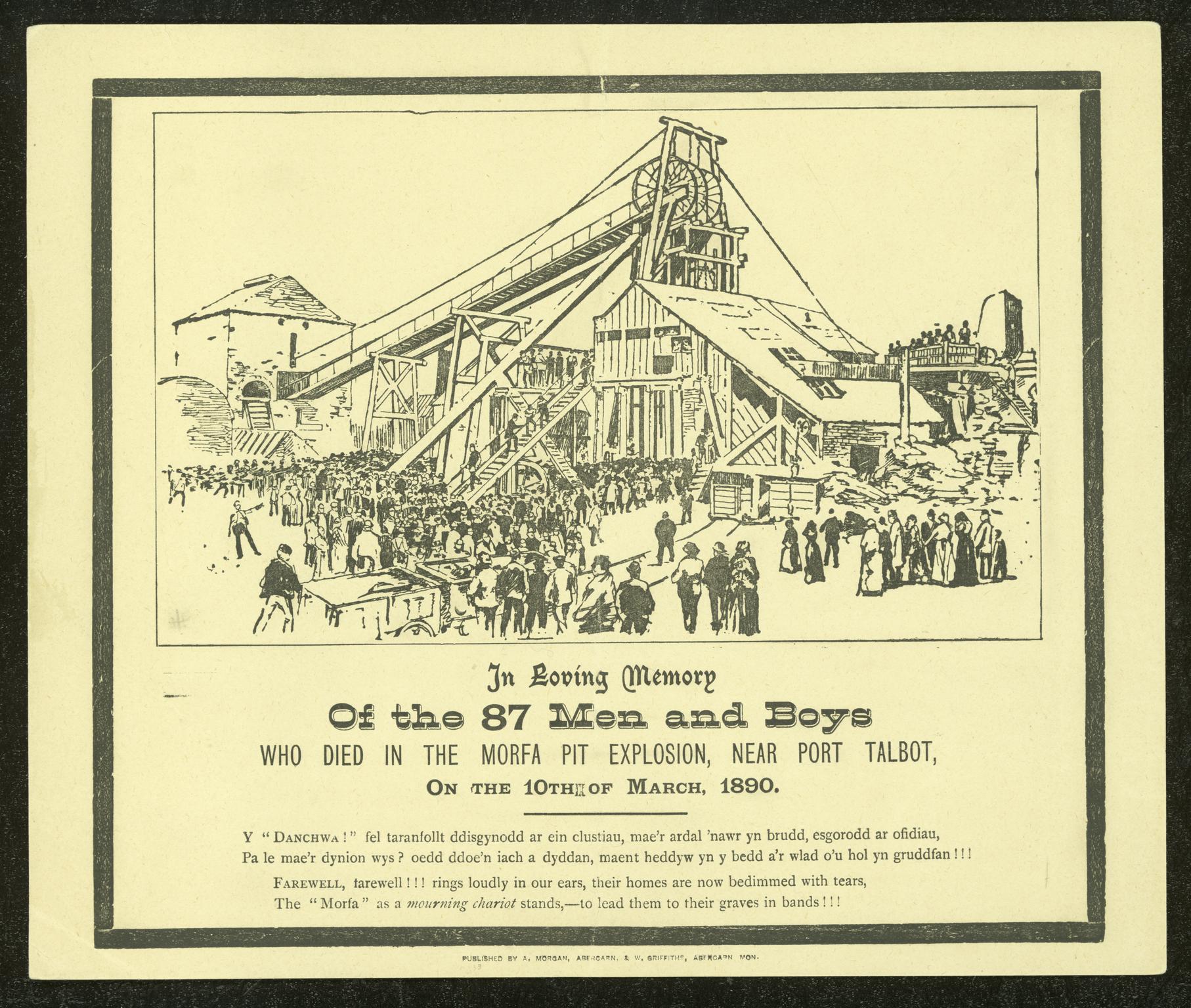 Morfa Colliery explosion 1890, memorial card