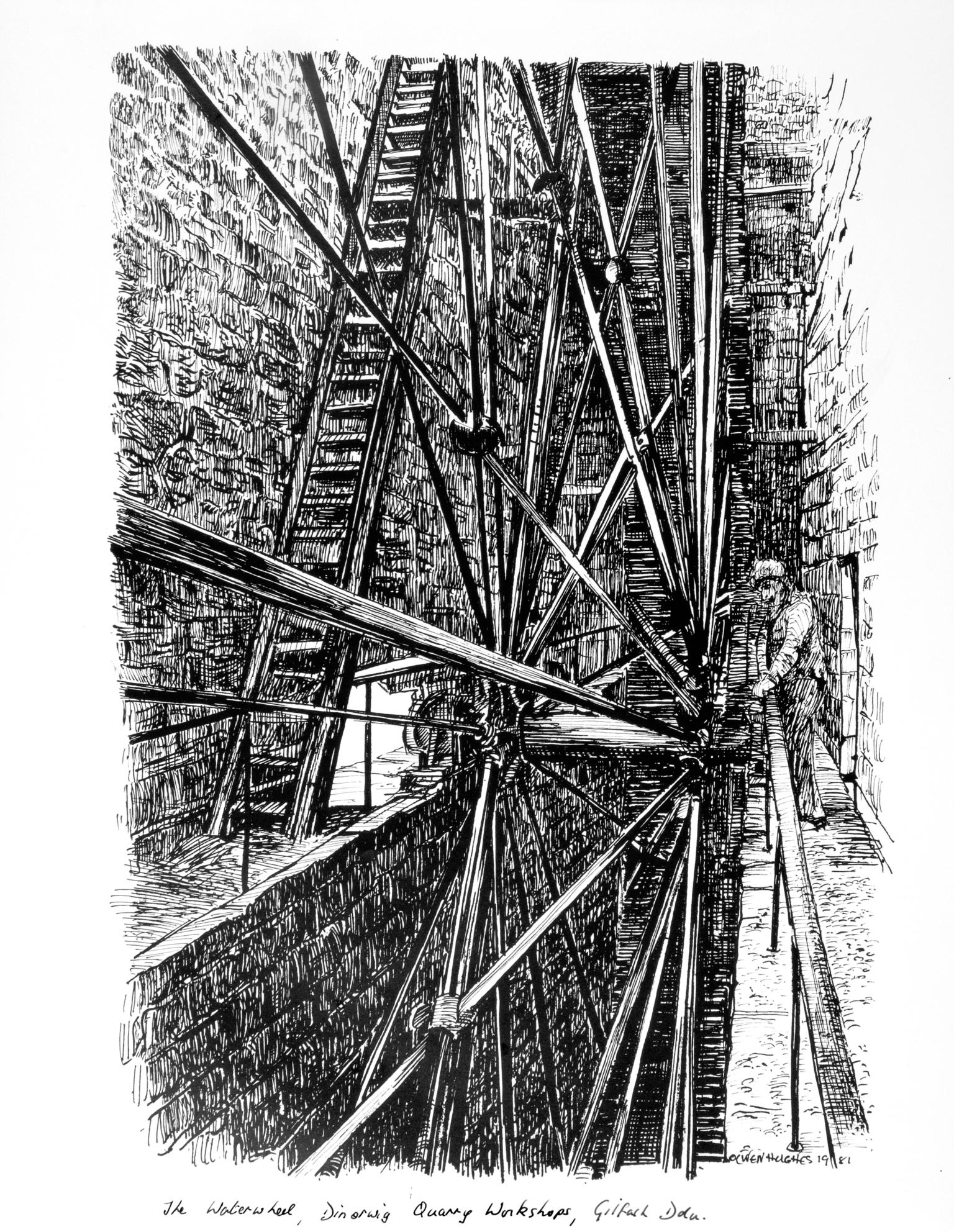 Dinorwic Quarry Workshops, The Waterwheel (print)