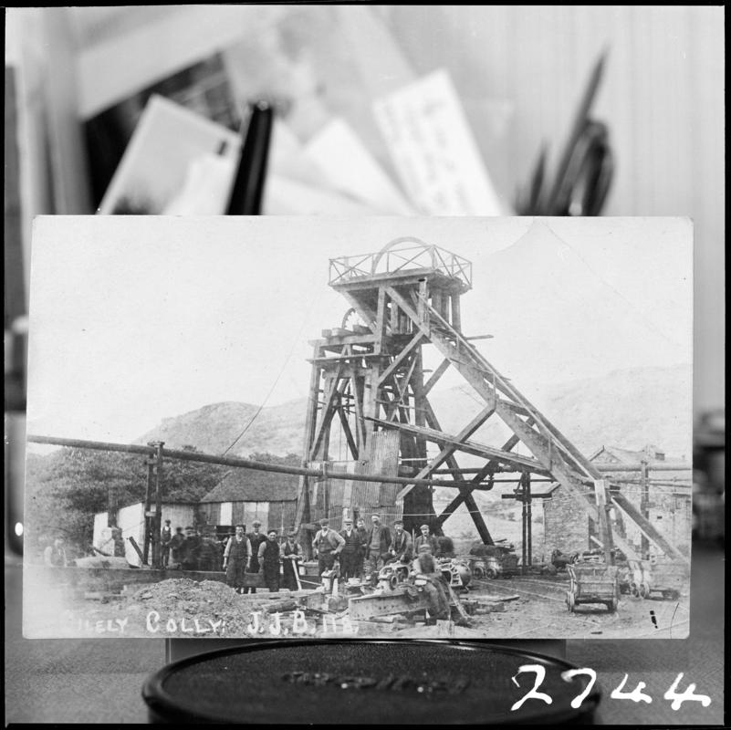 Black and white film negative of a photograph showing a surface view of Cilely Colliery.  'Cilely Rhondda' is transcribed from original negative bag.