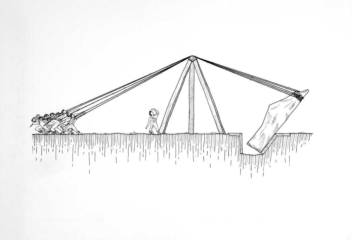 Construction of a Neolithic burial chamber, drawing