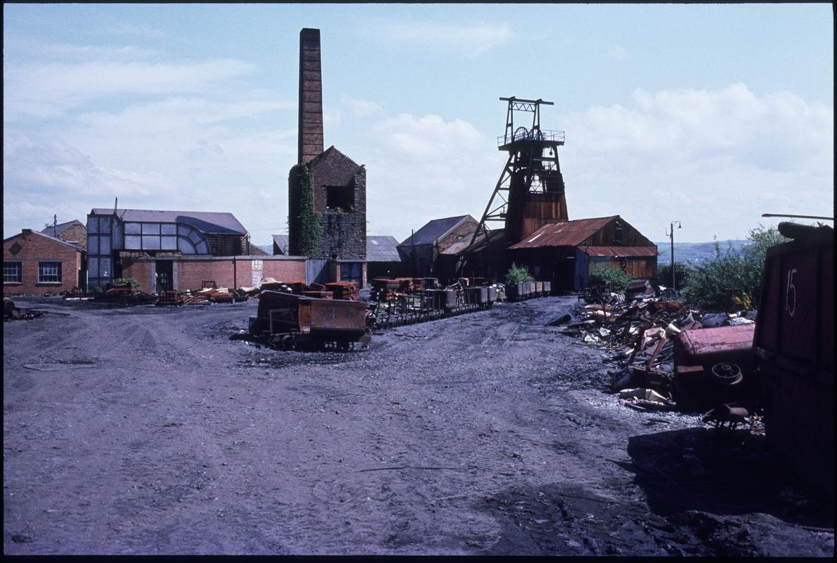 Colour film slide showing a general view of Morlais Colliery, 13 May 1981.