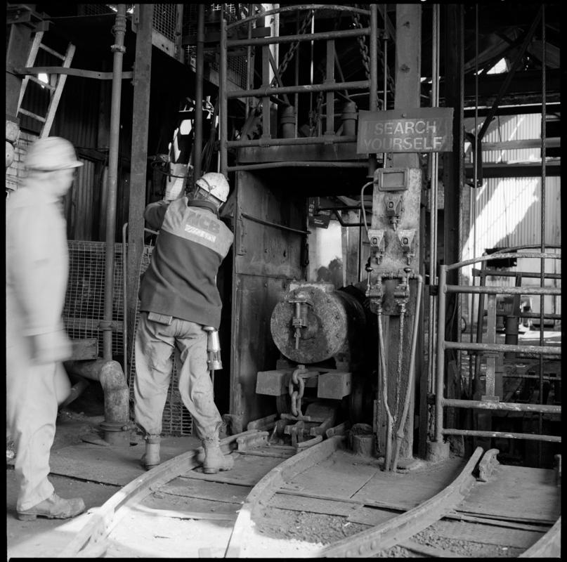 Black and white film negative showing pit top at Morlais Colliery, 13 May 1981.  'Morlais 13/5/81' is transcribed from original negative bag.