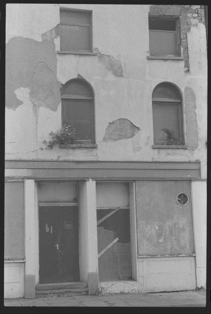 Doorway of derelict buildings next to Maritime Hall, Bute Street, Butetown.