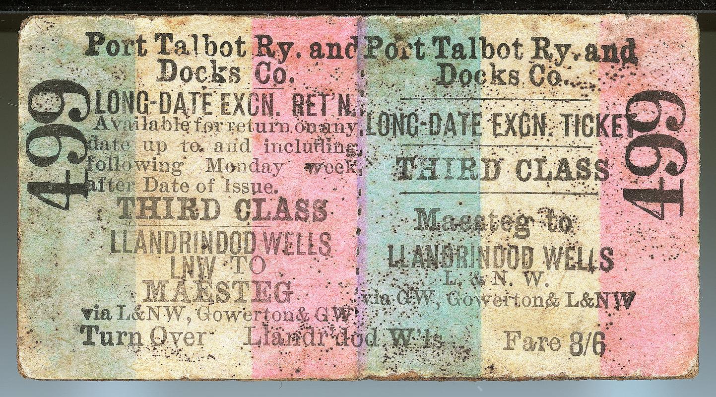 Port Talbot Railway & Docks Company Ticket (front)