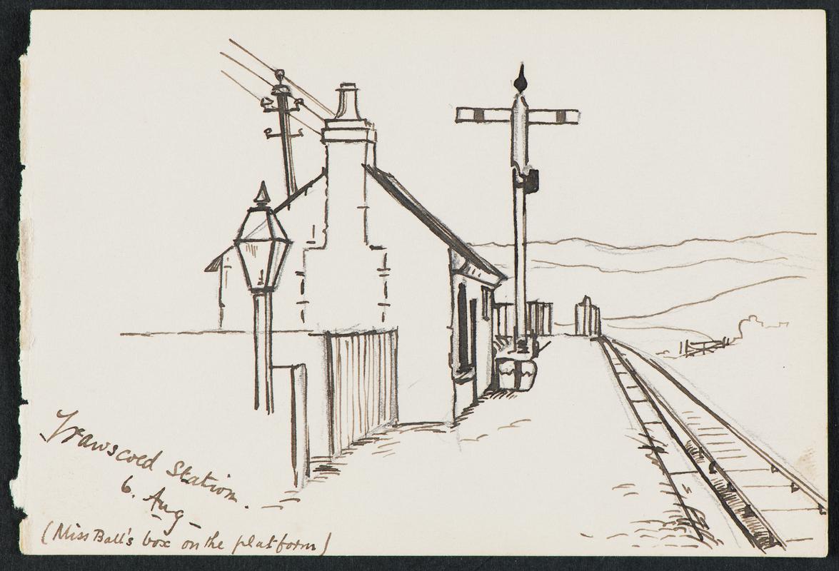 Trawscoed Station. 6 Aug (Miss Ball's Box on the Platform) (drawing)