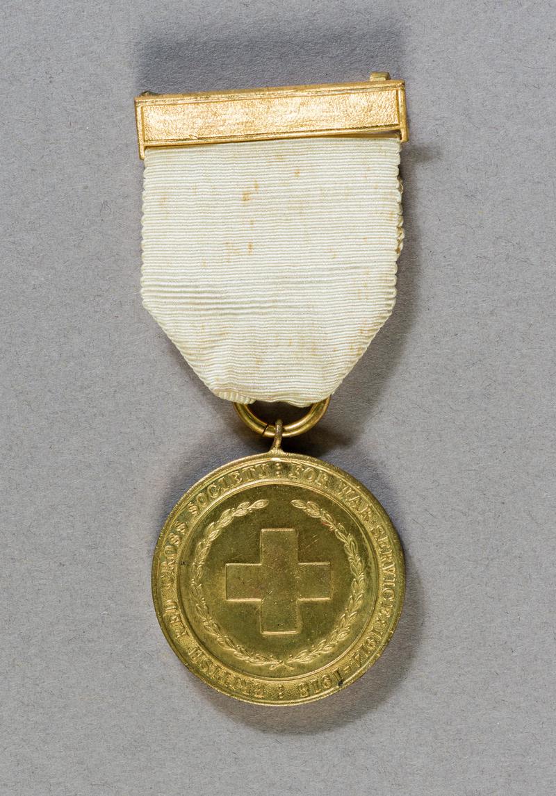 British Red Cross Society Medal. Obverse inscribed: 'BRITISH RED CROSS SOCIETY /  FOR WAR SERVICE 1914-1918'. Obverse.