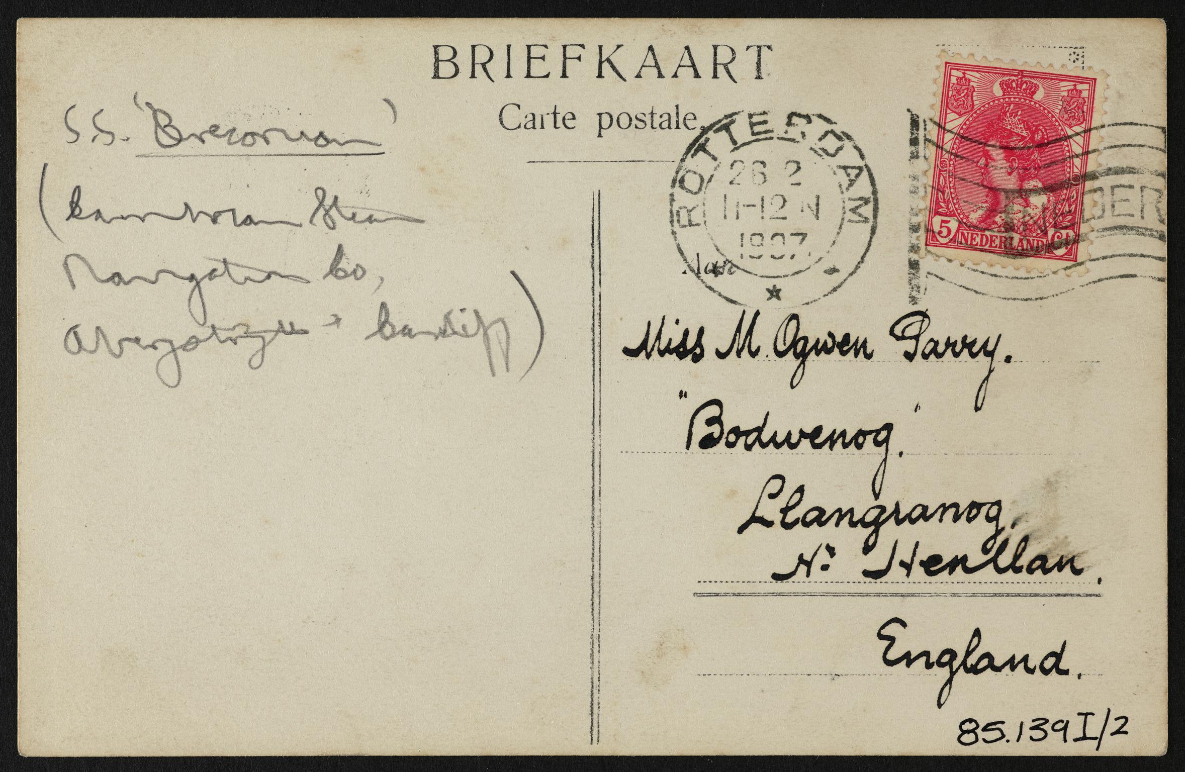 S.S. BRECONIAN, postcard