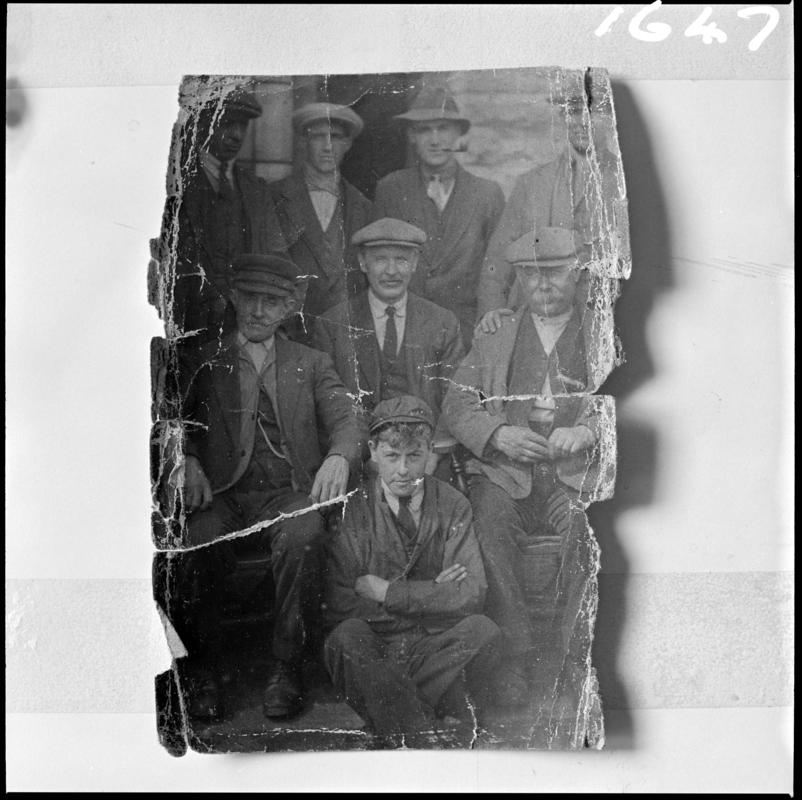 Black and white film negative showing workmen at Deep Navigation Colliery.