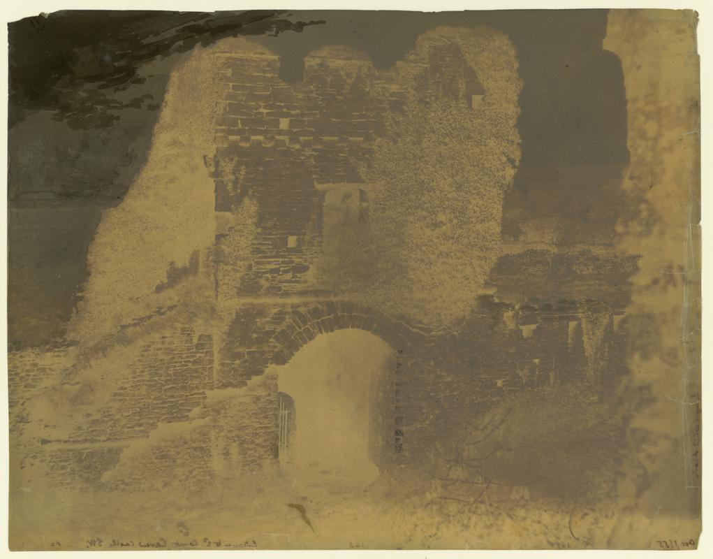 Wax paper calotype negative. Entrance to 2nd Court, Carew Castle, S.W.