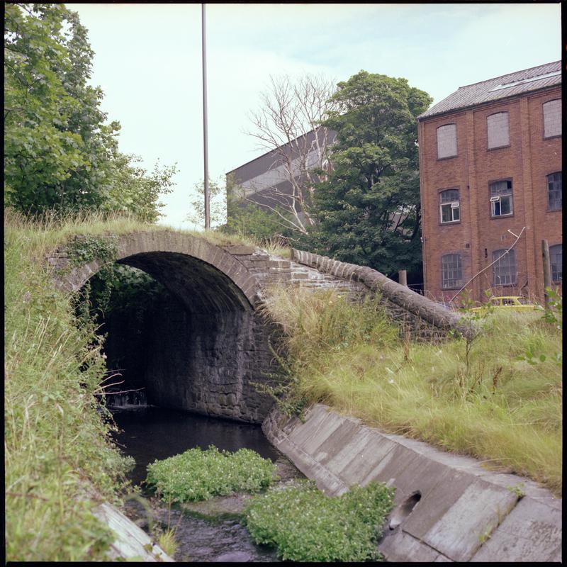 Colour film negative showing a bridge, Aberpergwm Colliery.  'Aberpergwm' is transcribed from original negative bag.