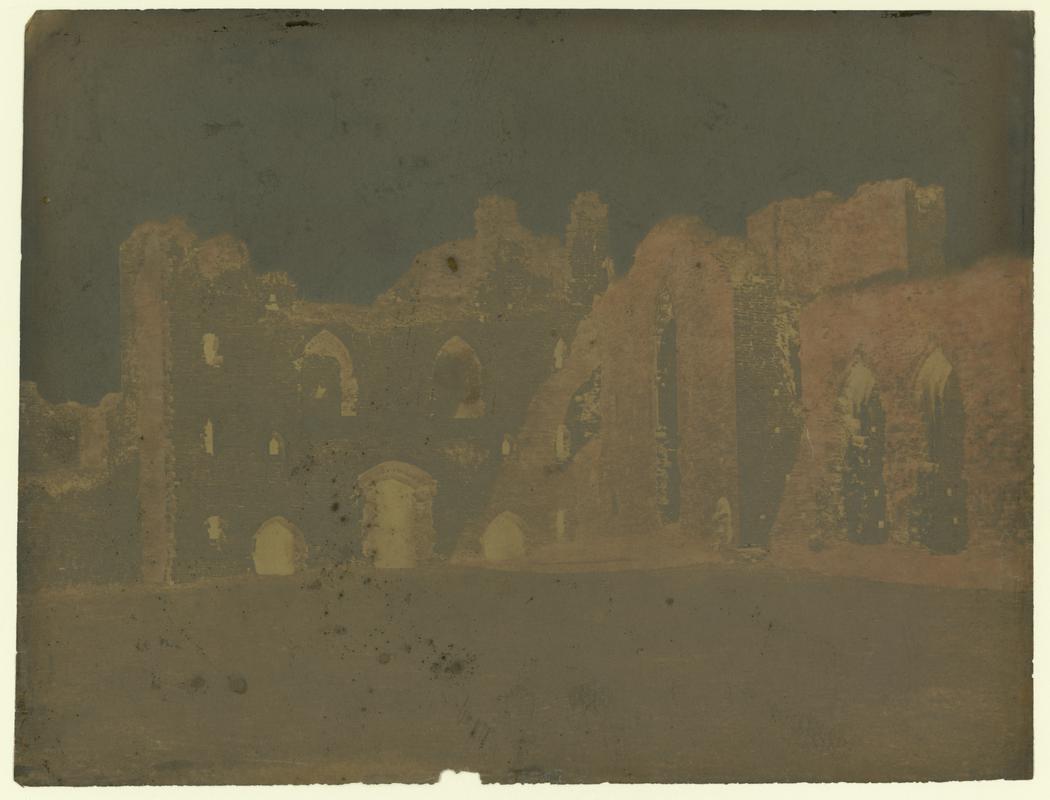 Wax paper calotype negative. Caerphilly Castle - Ruins of Courtyard (1855-1860)