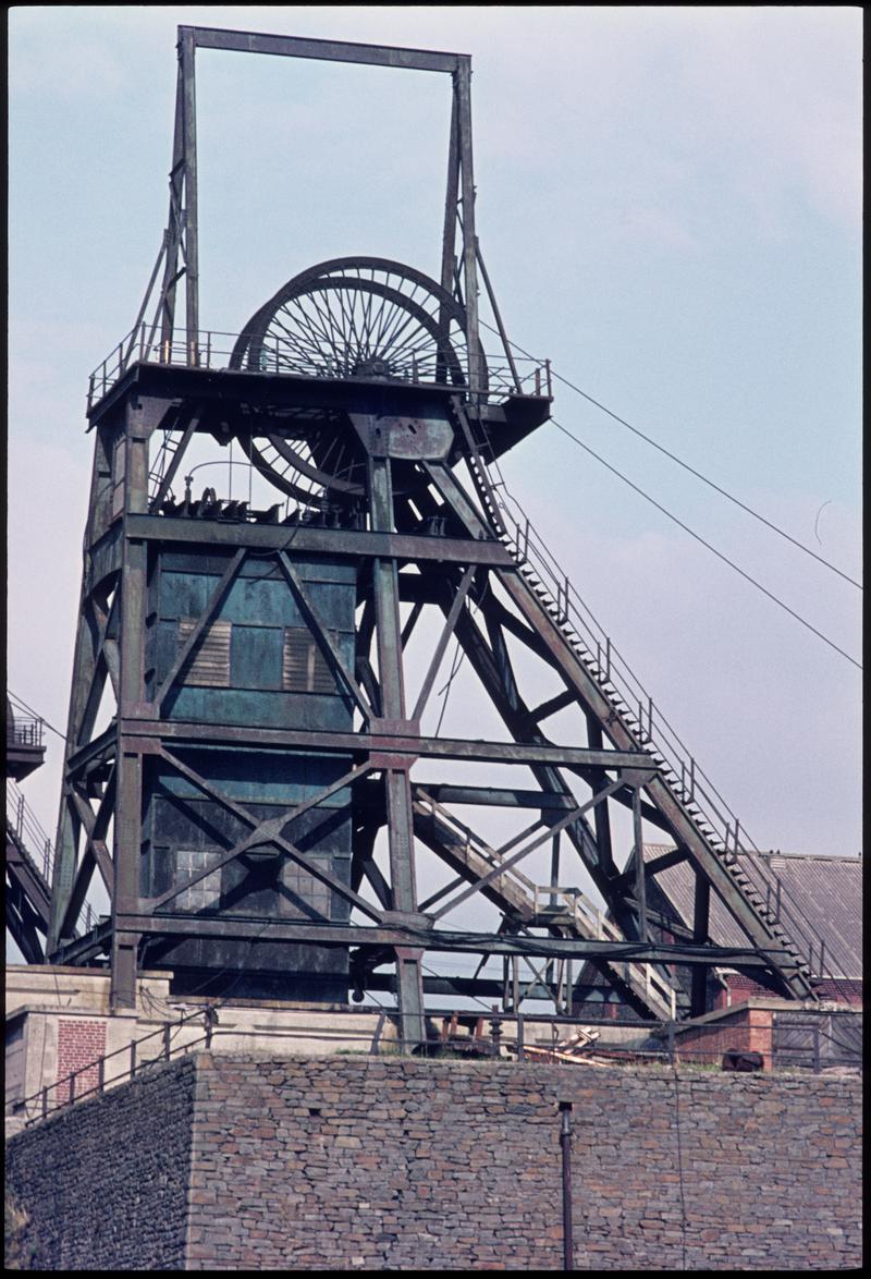 Colour film slide showing the upcast shaft, Celynen North Colliery, 11 October 1975.