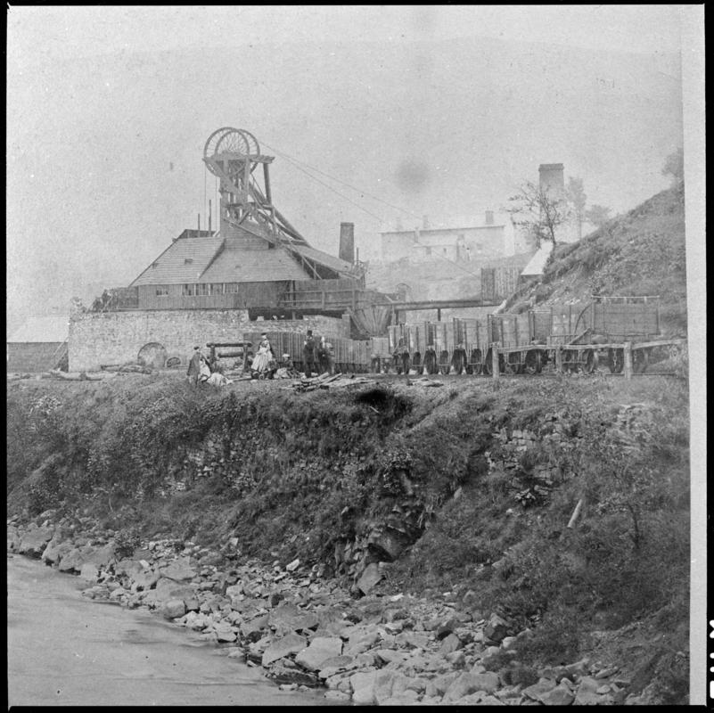 Black and white film negative of a photograph showing a general surface view of Cymmer Colliery, 1860s.   'Cymmer' is transcribed from original negative bag.  Appears to be identical to 2009.3/2448.