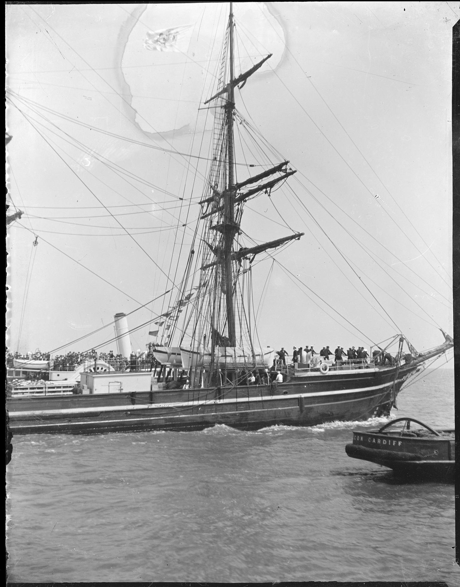 TERRA NOVA leaving Cardiff, 1910, glass negative