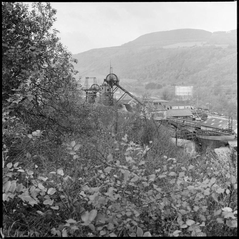 Black and white film negative showing a general view of Penrhiwceibr Colliery.  'General view Penrikyber' is transcribed from original negative bag.