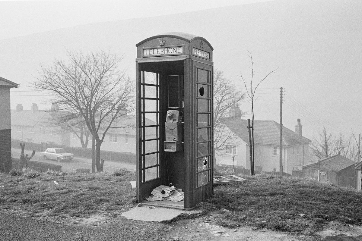 GB. WALES. Abertillery. Telephone box vandalism. 1974.