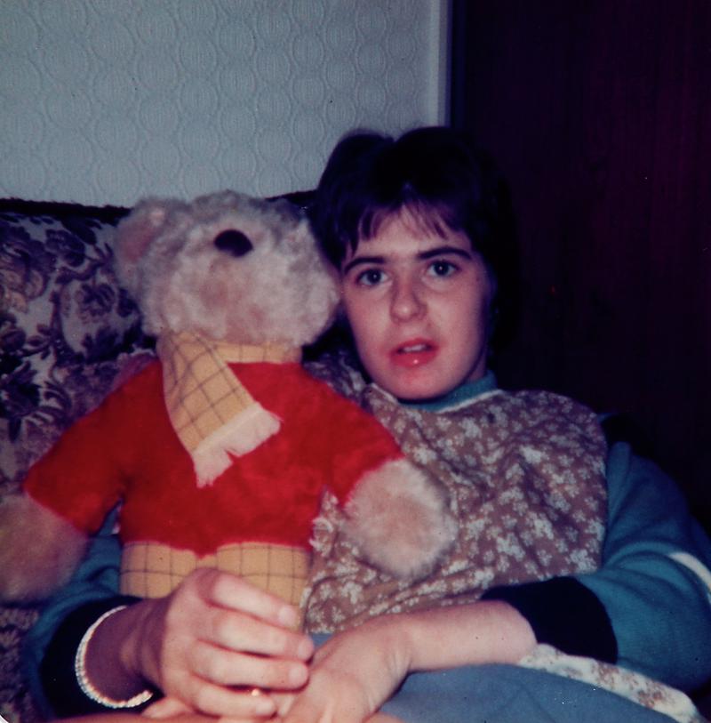 Janice Lloyd with a Rupert the Bear toy