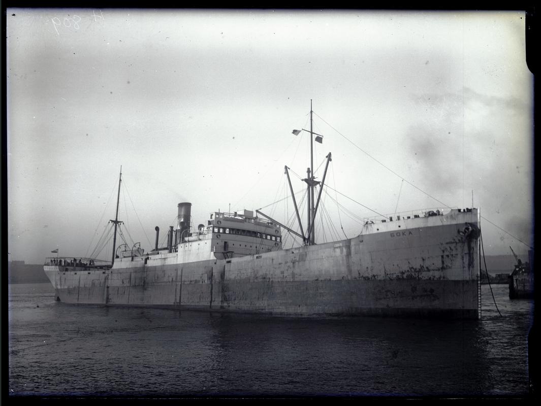 3/4 Starboard Bow view of S.S. BOKA (GOKA), c.1936.