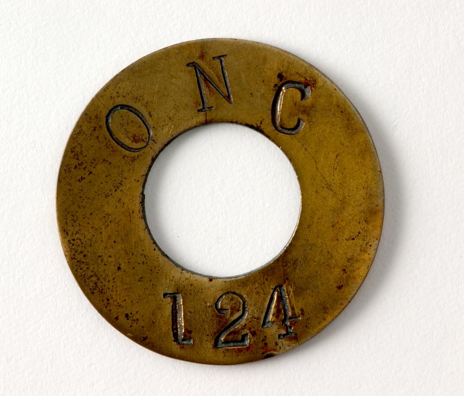 Oakdale Colliery lamp check "O N C 124"