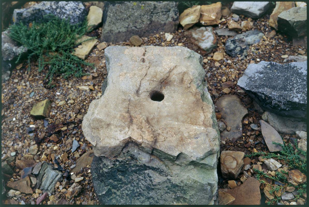 Colour film slide showing a ?sleeper stone for a rail line, unknown colliery.