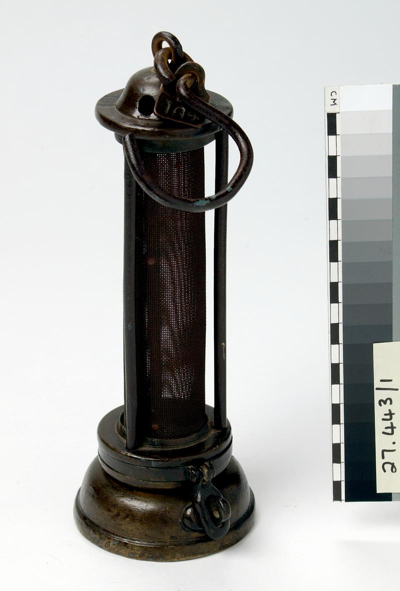 Flame safety lamp, Davy type.