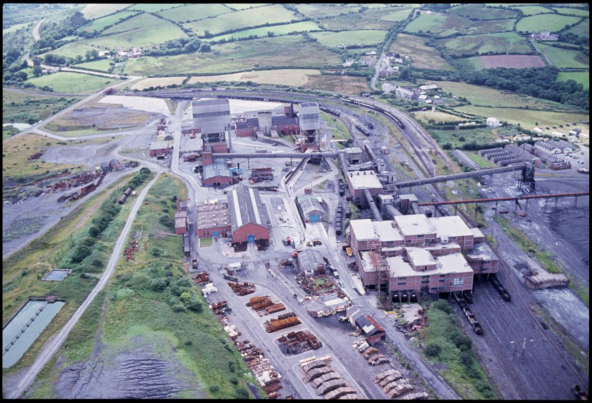 Colour film slide showing an aerial view of Cynheidre Colliery, 1977.