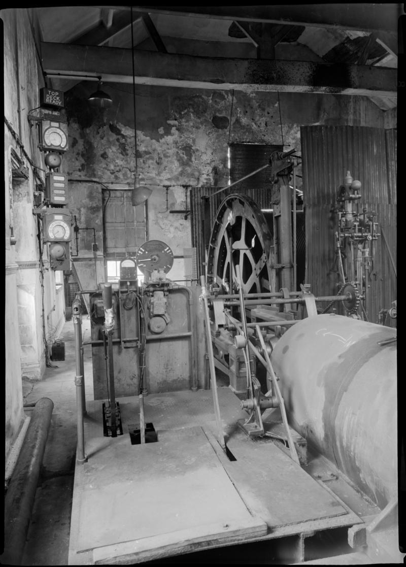 Black and white film negative showing a steam winder which was built by Leighs of Patricroft in the 1870s. 'Fernhill 11 July 1976' is transcribed from original negative bag.