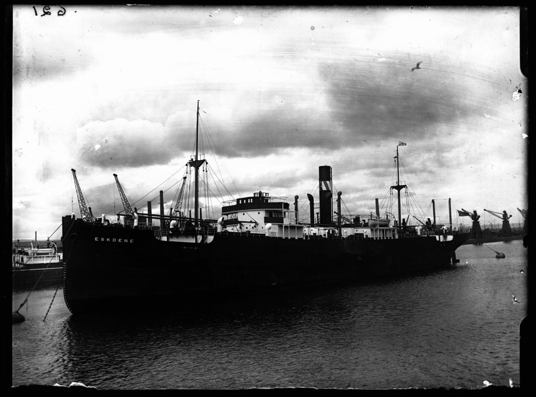 3/4 Port bow view of S.S. ESKDENE, Cardiff Docks 1936-1937
