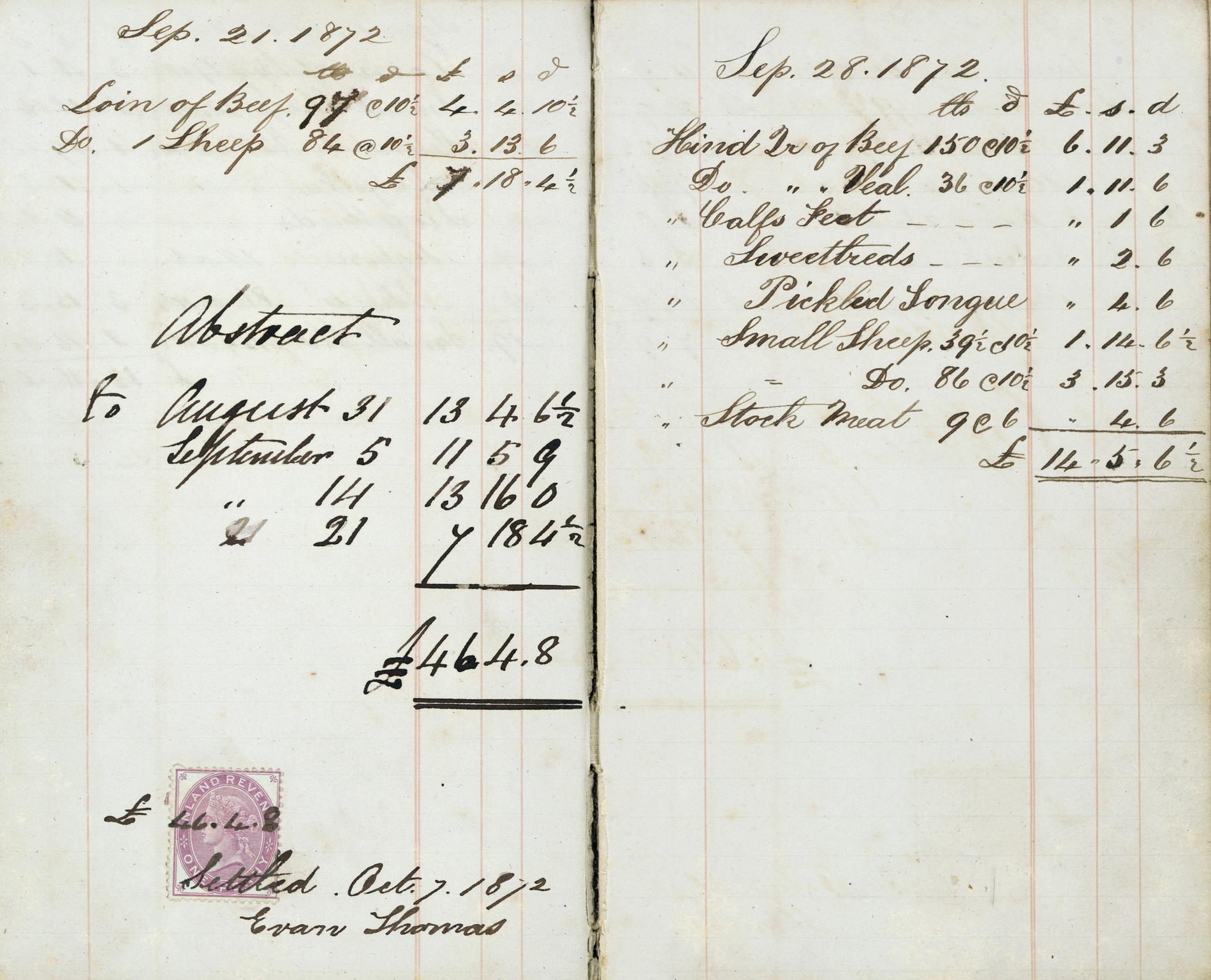 Butcher's account book [St Fagans; 1853-98]