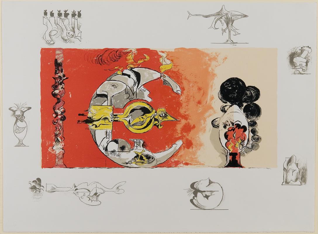 Fossil with rocks and flames