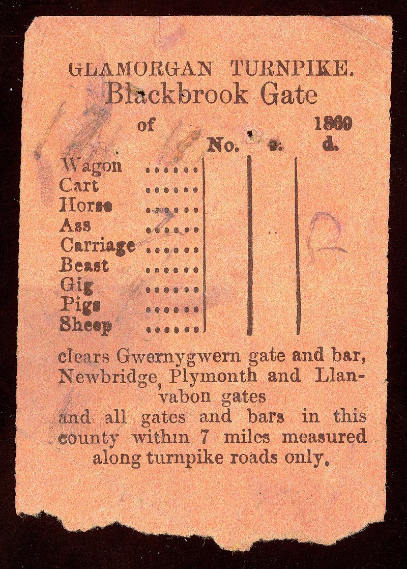 Glamorgan Turnpike Blackbrook Gate ticket