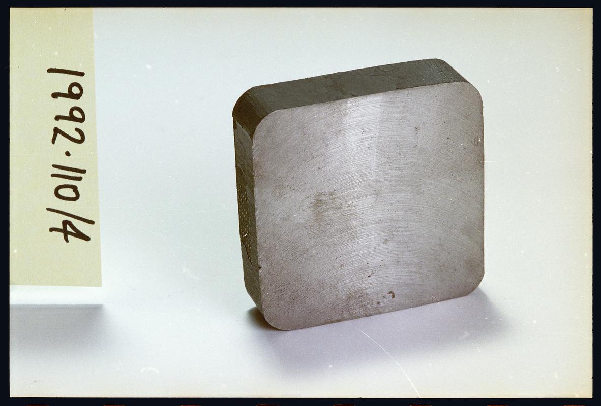 Steel billet sample cut from last batch of steel billets to be produced at East Moors Works before closure in April 1978.
