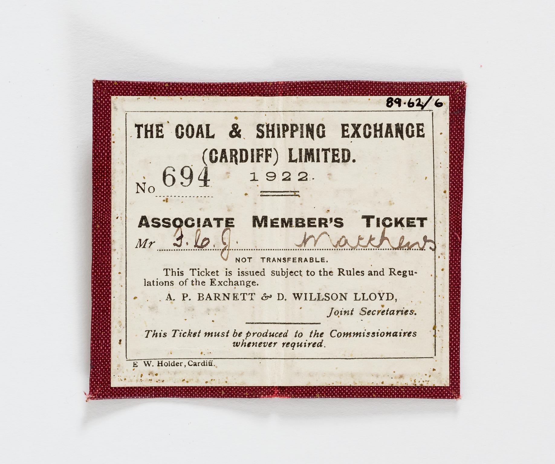 Coal & Shipping Exchange (Cardiff) Ltd., memb card