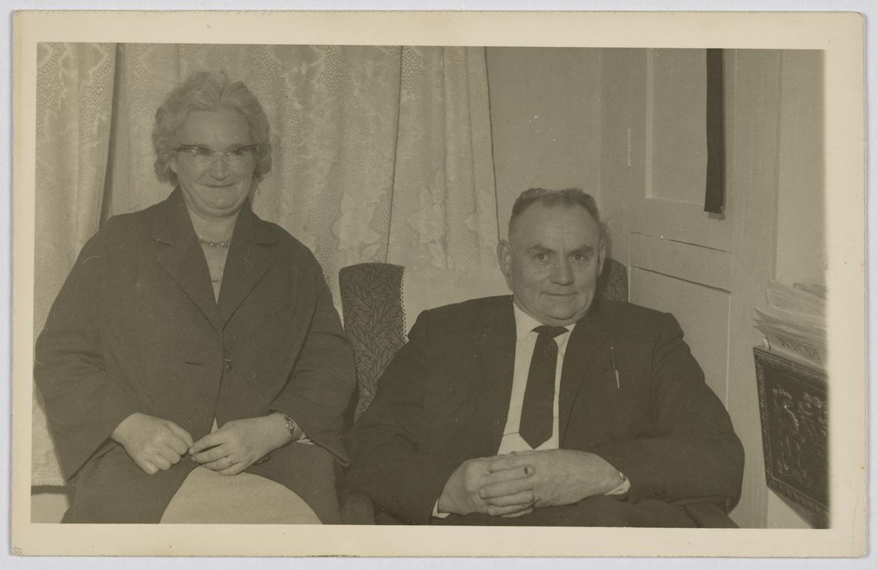 Newton Edwards, woodturner and carver, photographed with his wife Olive, circa 1960s. - Photographic Print