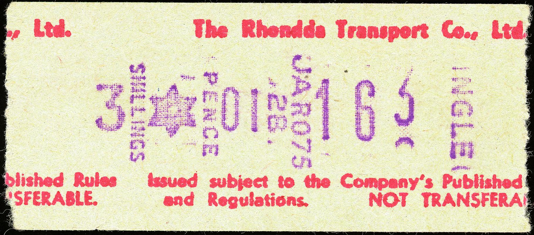 Rhondda Transport Co. Ltd. bus ticket
