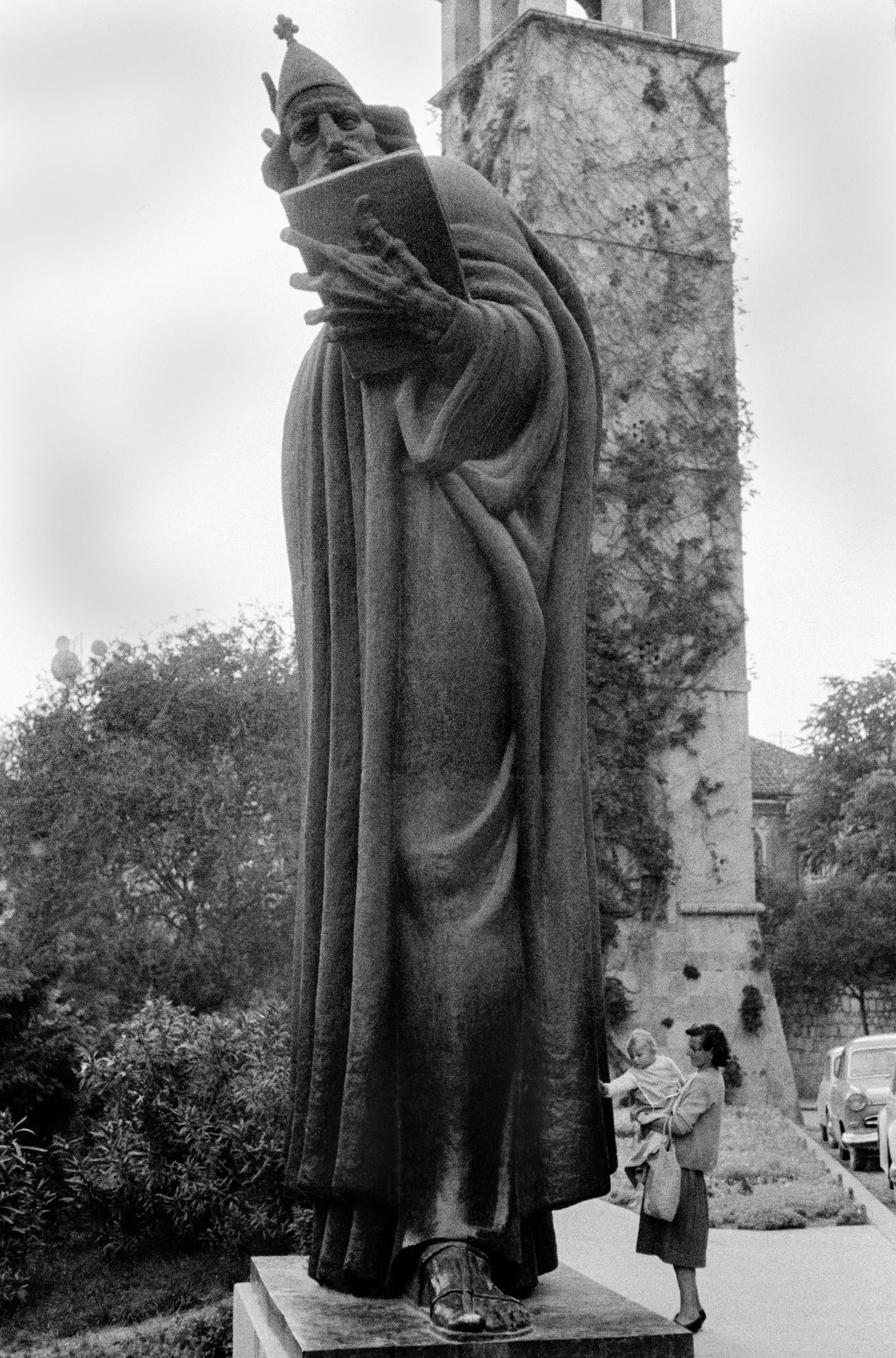 Large Statue of bishop Gregory of Nin in the centre of the city. Split. Croatia