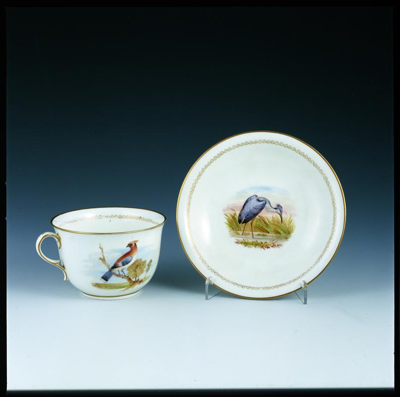 Breakfast cup & saucer, Chatterer, Blue Hawk & Heron, 1816-18