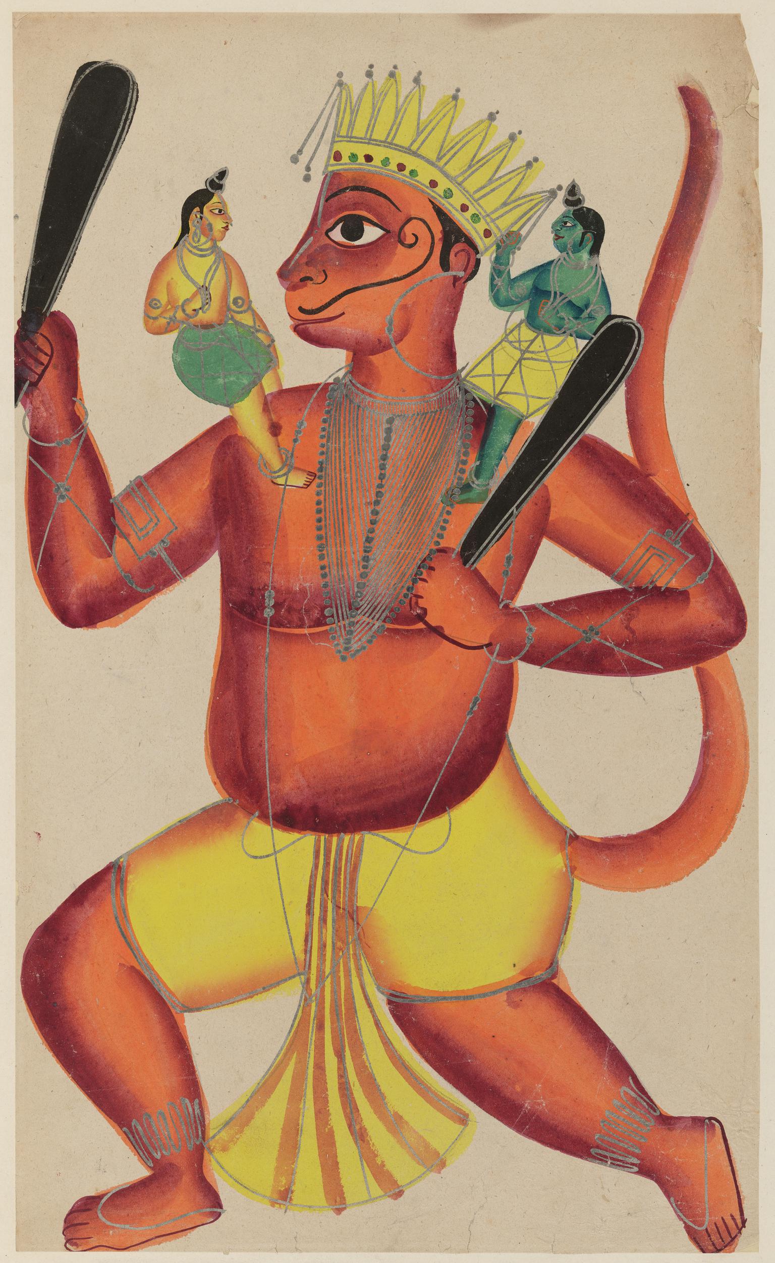 Rama and Lakshmana carried by Hanuman