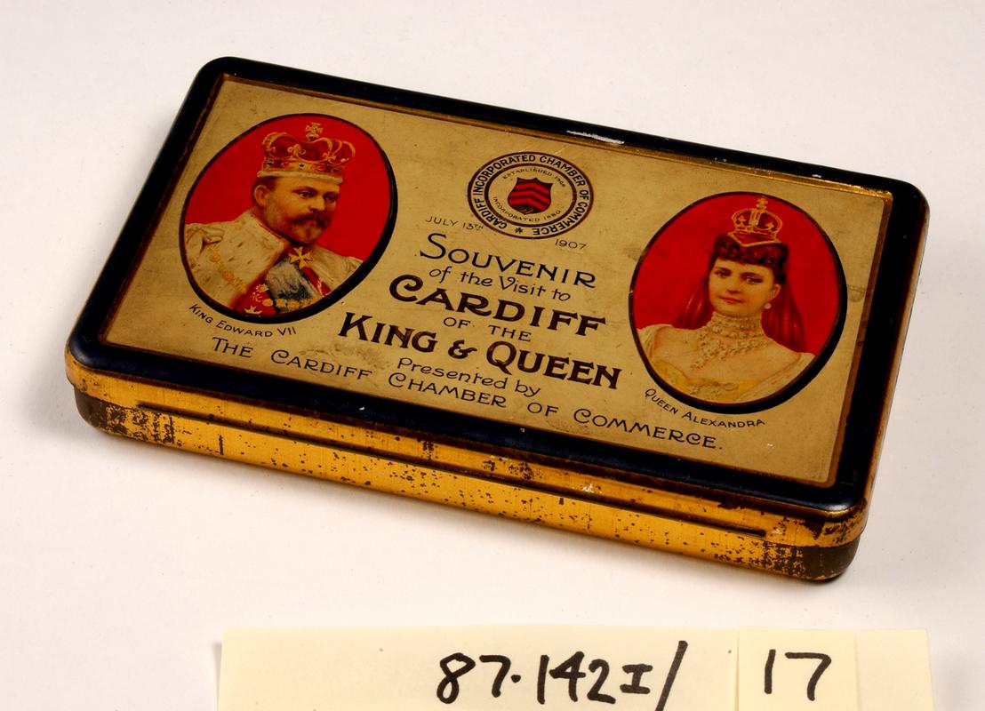 Souvenir tin, visit to Cardiff of King & Queen, 1907