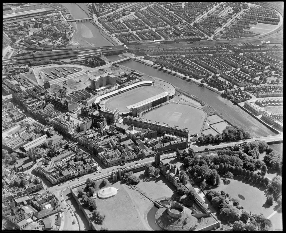 Aerial view of Cardiff Arms Park, 1951.