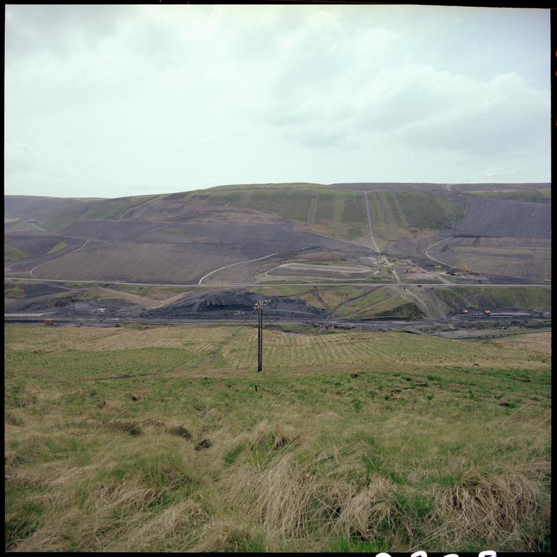 Colour film negative showing the landscape surrounding Maerdy Colliery.  'Mardy' is transcribed from original negative bag.